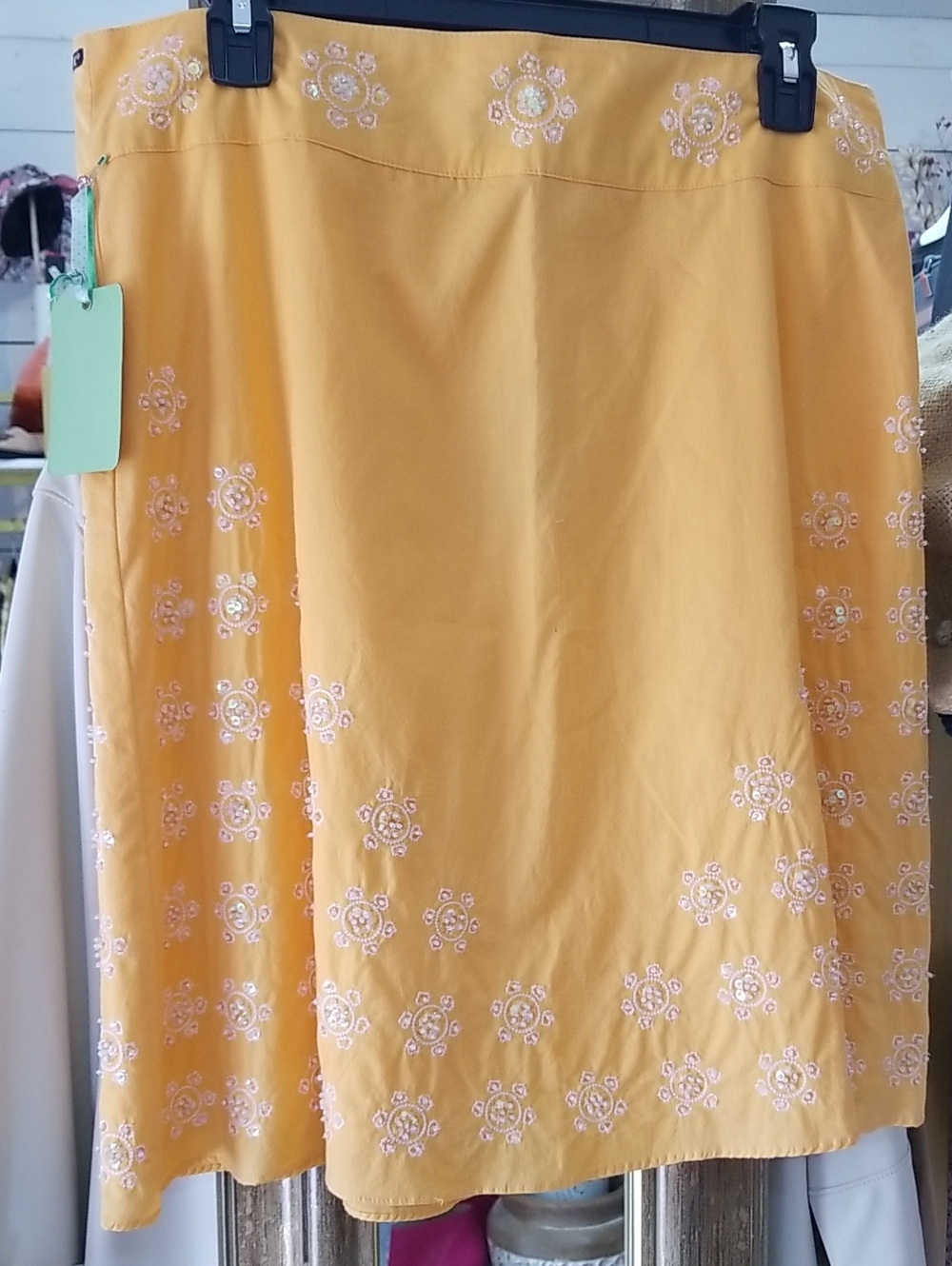 Dex Yellow Embroidered Midi Skirt